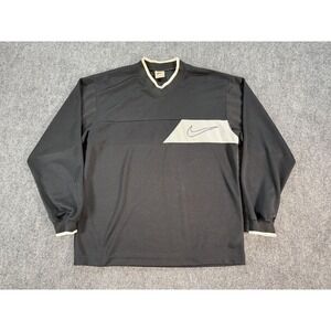 Nike Jersey Mens Medium Black Gray Long Sleeve V-Neck Mesh Swoosh Logo Pullover